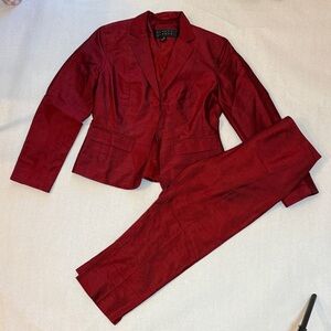 VTG Finity Studio Red 100% Silk 2-Piece Pantsuit Blazer & Trousers Women’s Sz 6